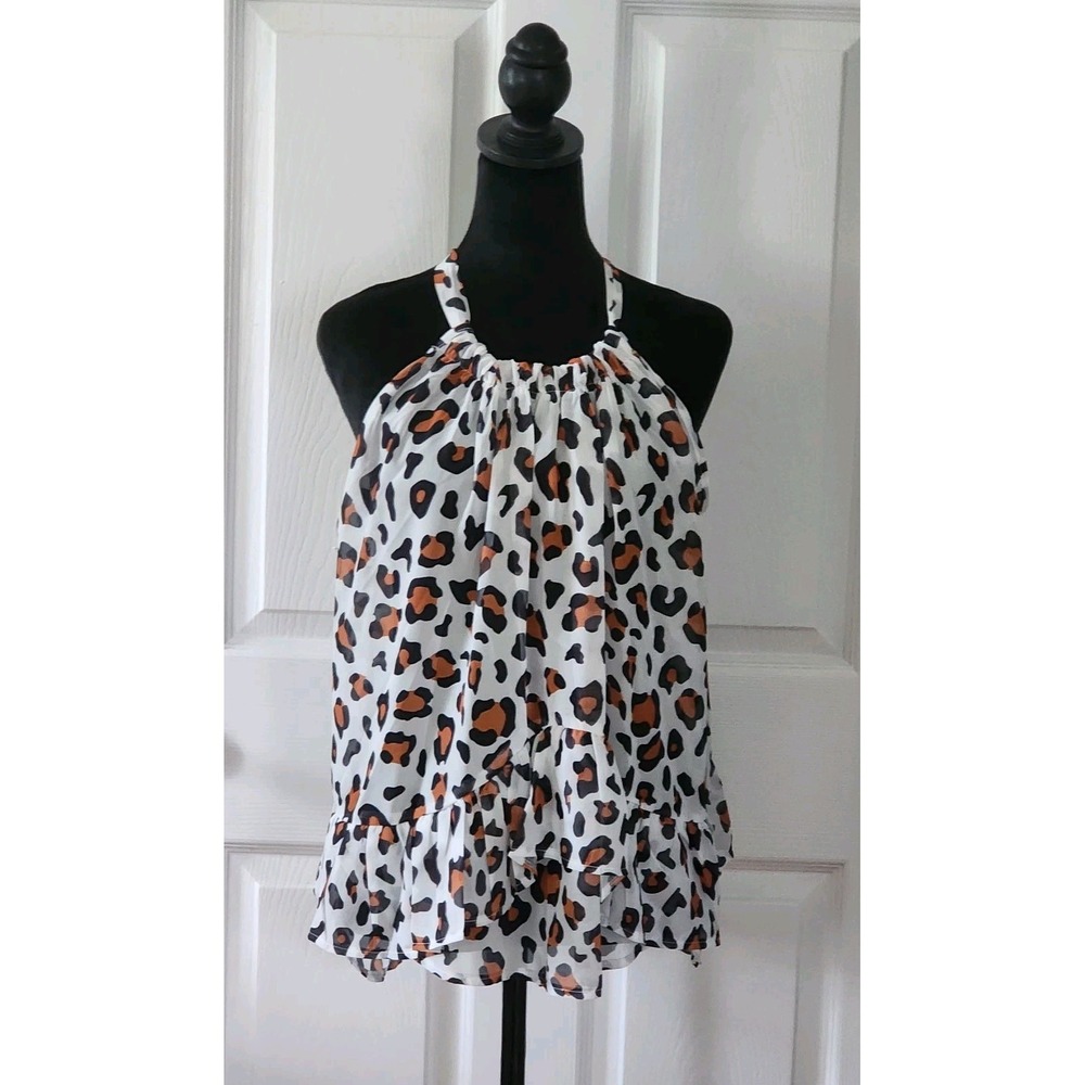 Women's Animal Print Polyester Halter Top with Adjustable Tie Strap in Size XL